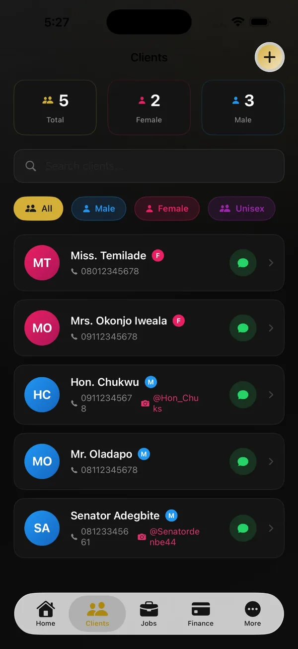StyleOS clients screen